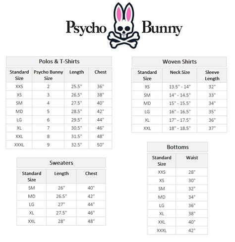 psycho bunny polo size chart.